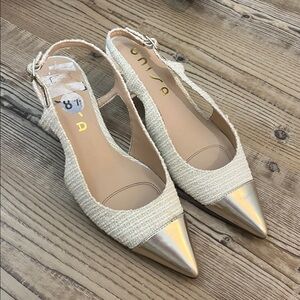 Unisa Cream and Gold Slingbacks
